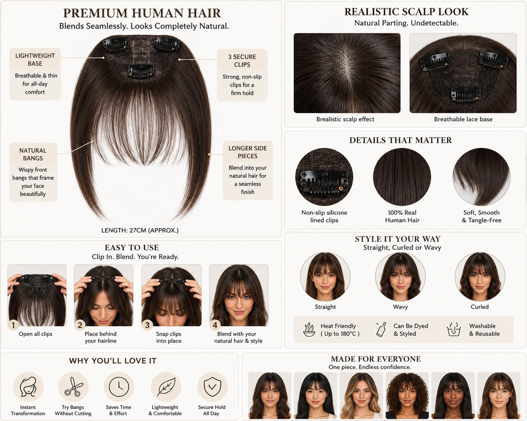 The Bangs™ — Human Hair Clip-In Bangs